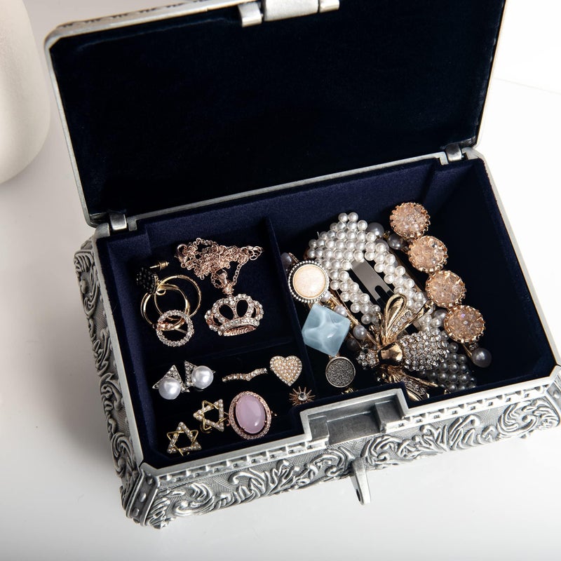 Feyarl Vintage Jewelry Trinket Box Earring Ring Treasure Chest Case Necklace Organizer Storage Decorative Keepsake Box for Girl Woman Christmas Gift Home Deco(6.7 x 4.7 x 3.5 inch) - Image 4